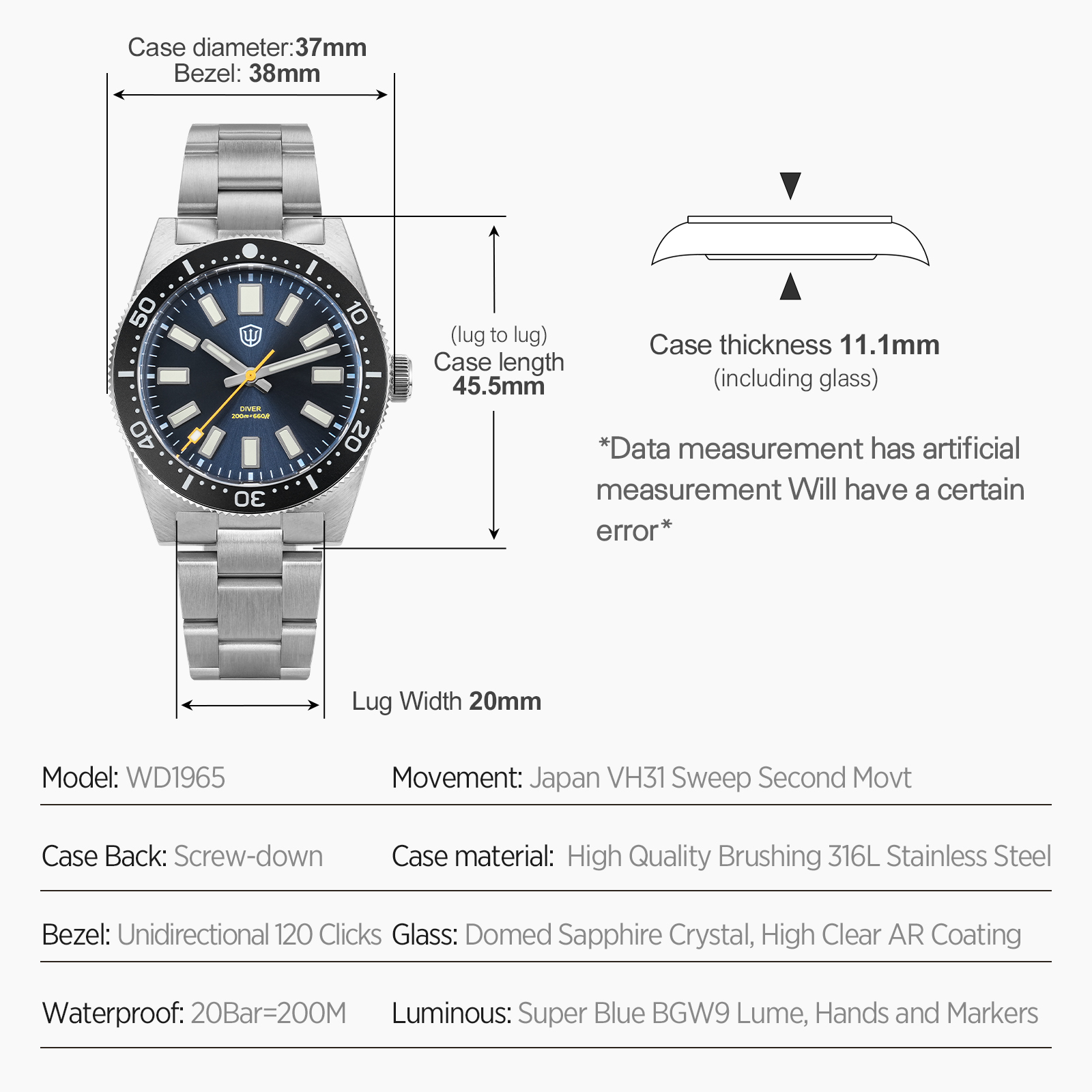 Watchdives 37Mm WD1965 V2 Man  - đánh giá và giá Men'S Accessories And Jewelry